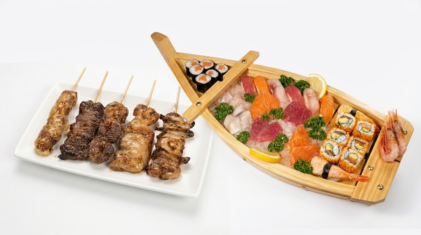 Bateau de sushi, maki et sashimi assortis pour deux personnes