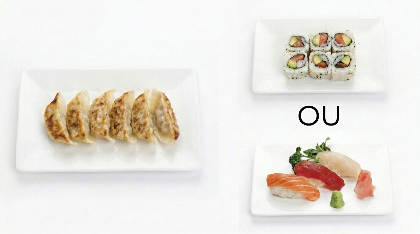 Raviolis japonais et sushi