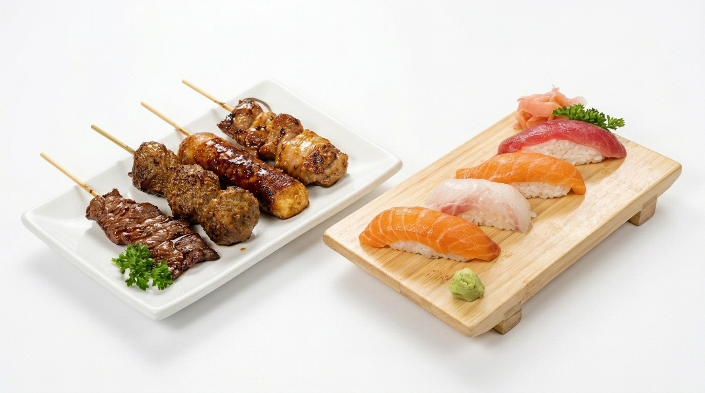 Sushi et brochettes