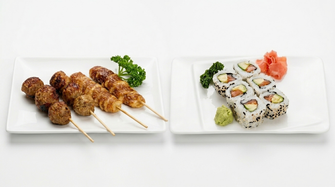 Brochettes et california saumon